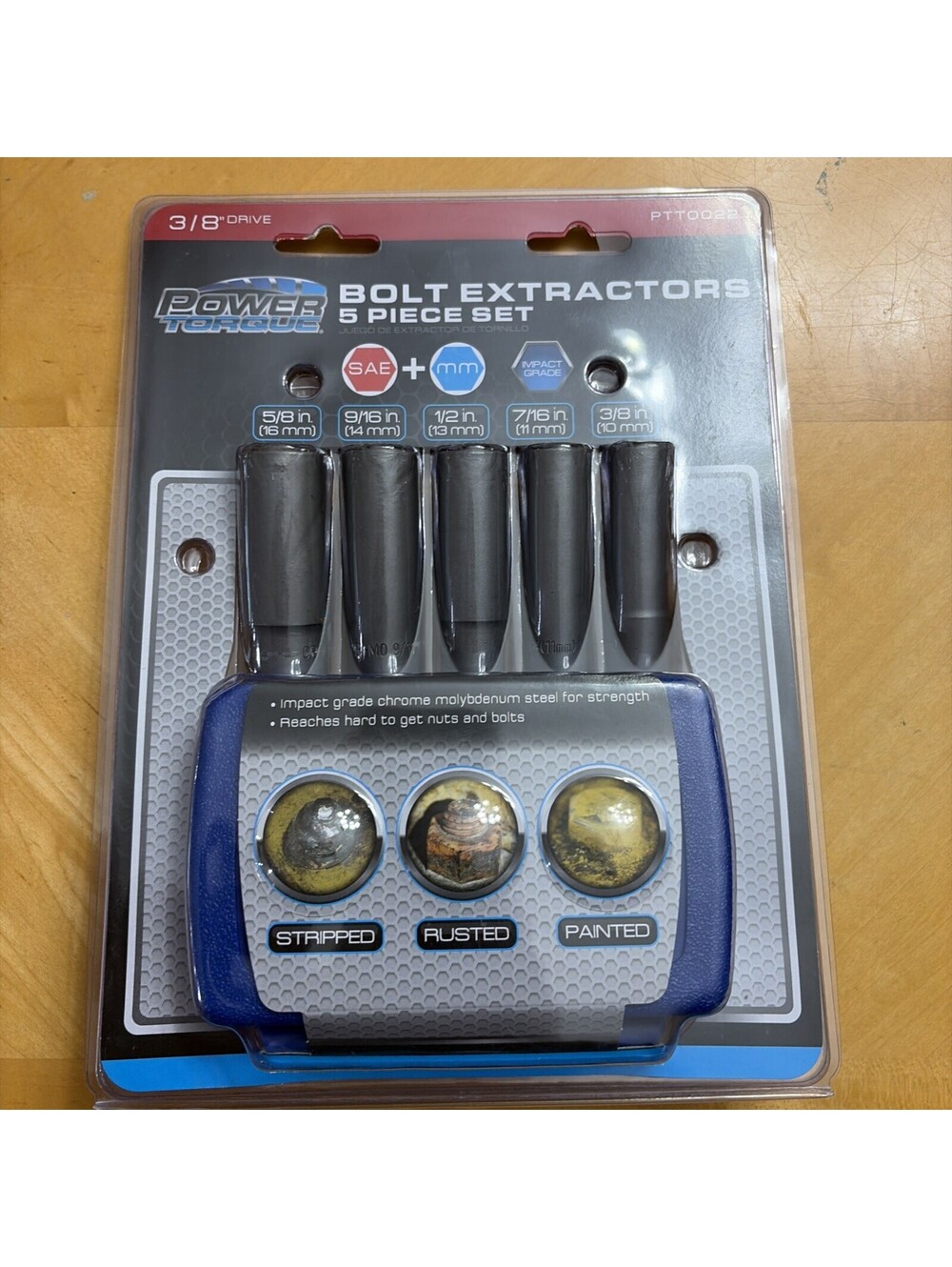 Power Torque Bolt Extractor, Deep Sockets, 5 Piece, PTT0022, 3/8” Drive, W/Case